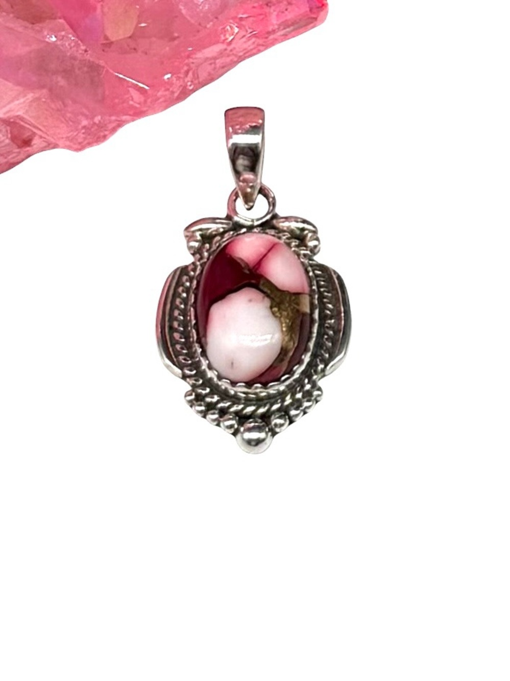 Kingman Red Rose Dahlia Turquoise Necklace Pendant Solid 925 Sterling Silver